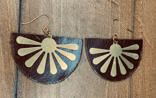 Golden Sunburst Leather Half-Moon Dangles
