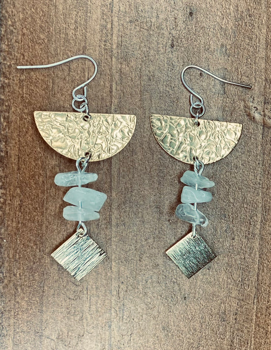 Frostbite Quartz & Hammered Gold Drop Earrings