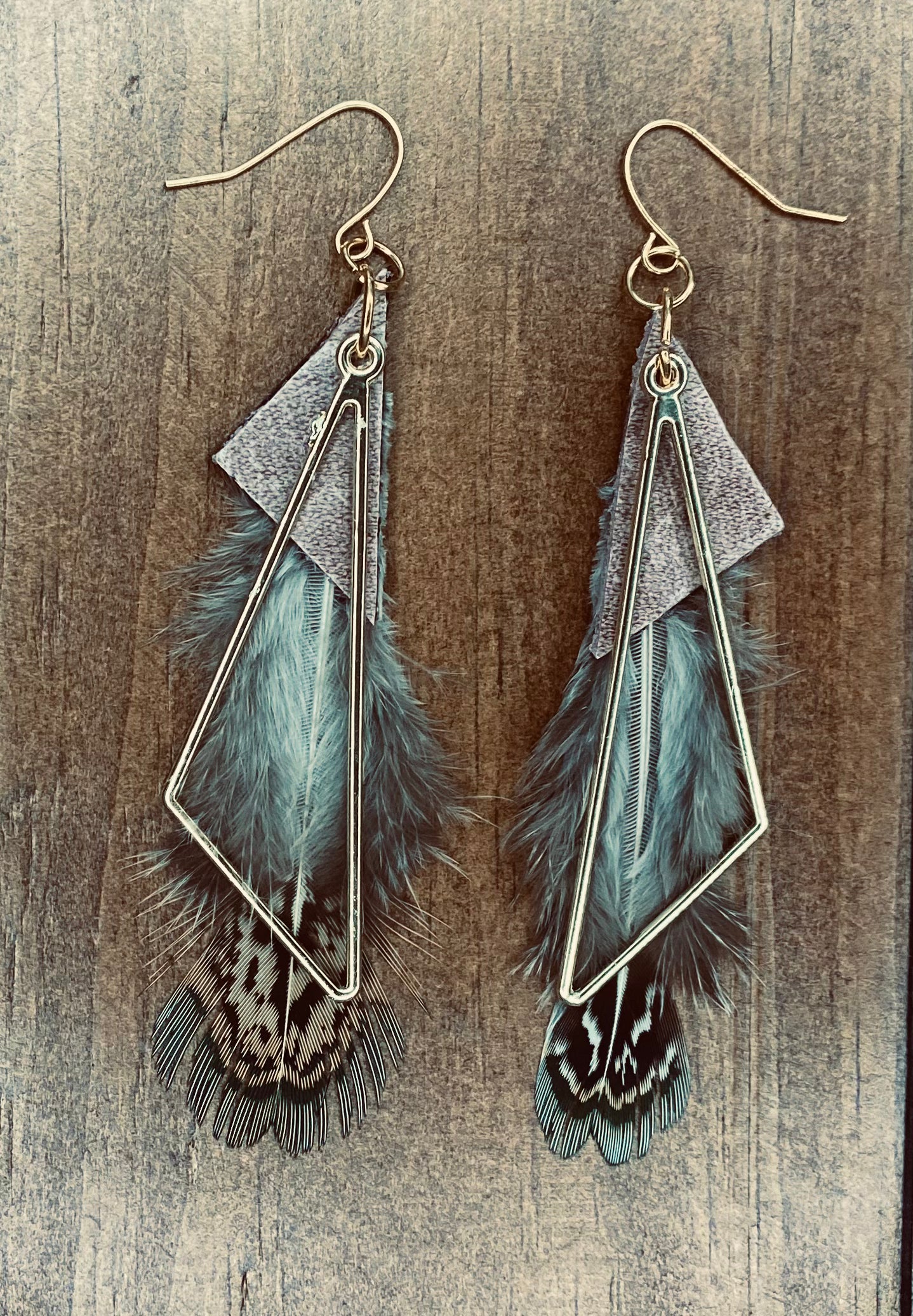 Winter Birch & Leather Feather Dangles