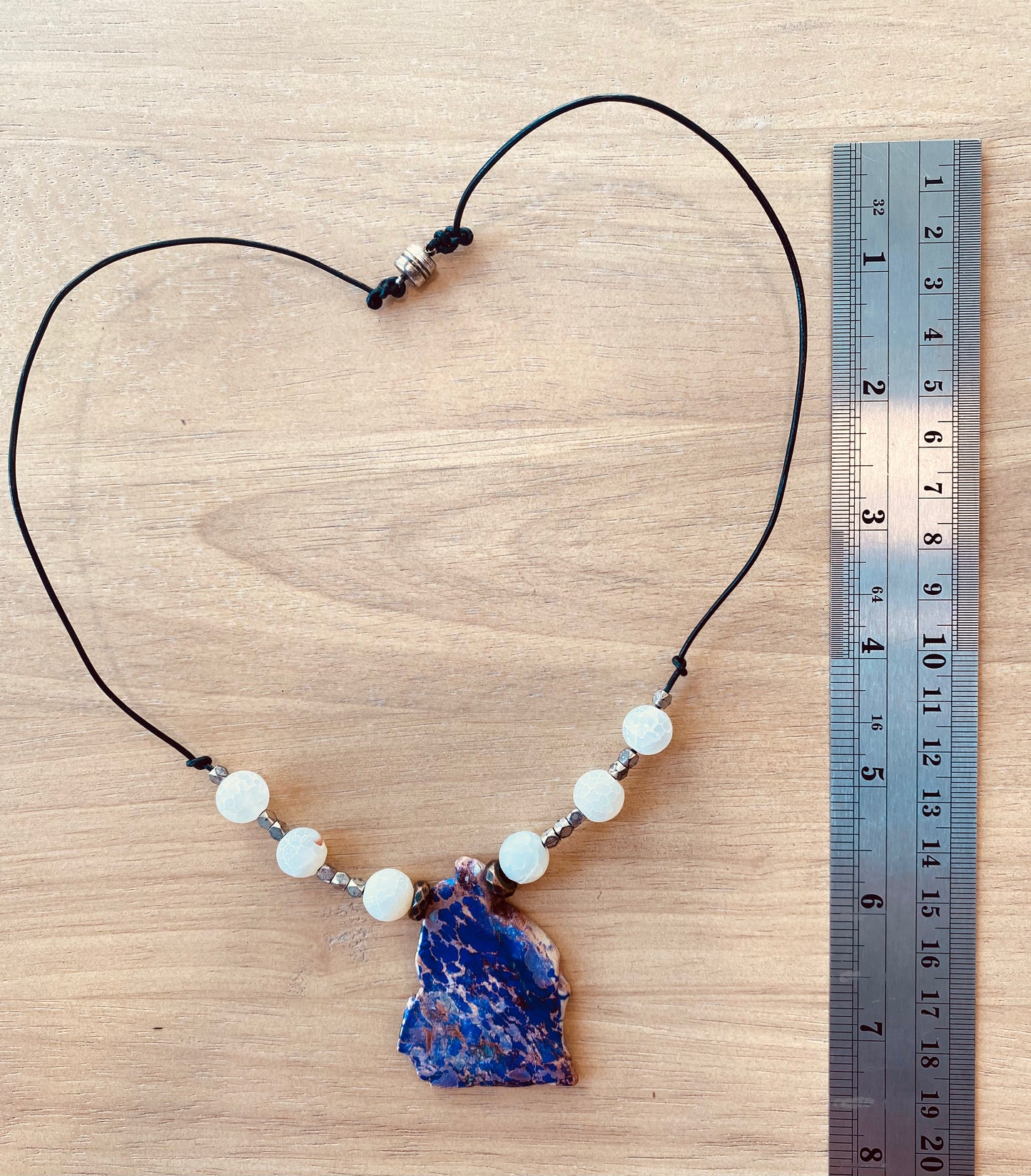 Purple stone with White & Silver Beads