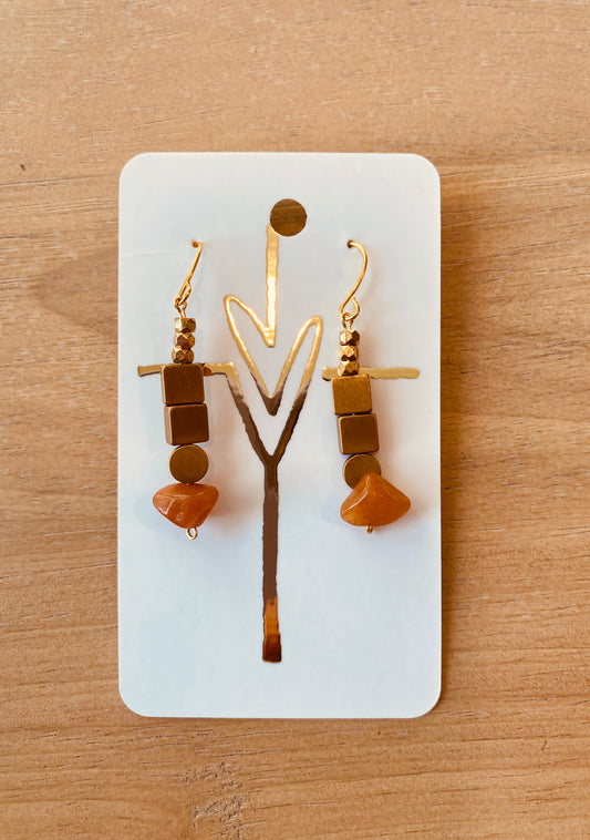 Gold & orange geo beaded earrings