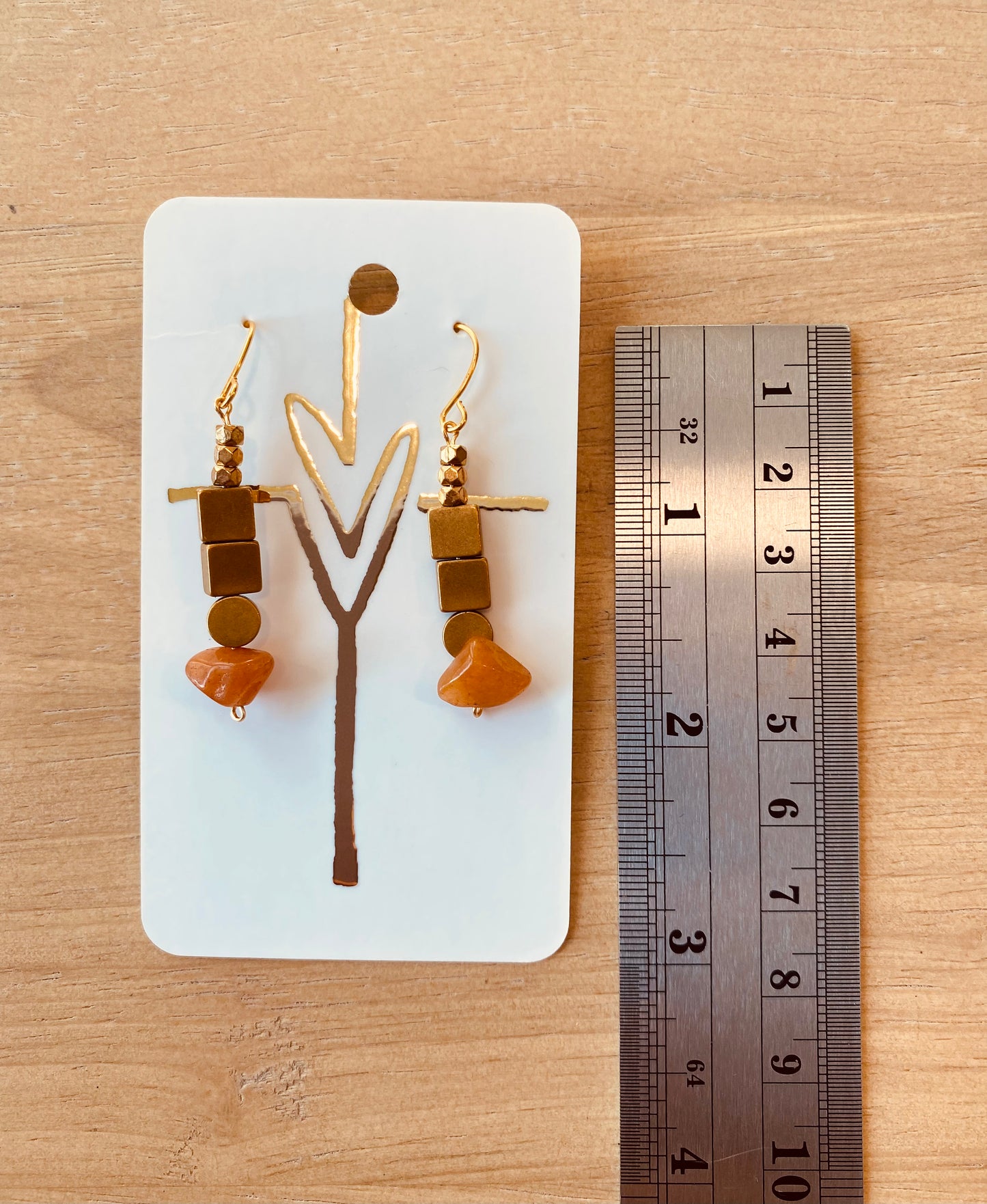 Gold & orange geo beaded earrings