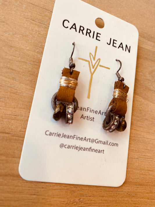 Leather & tarnished metal earrings