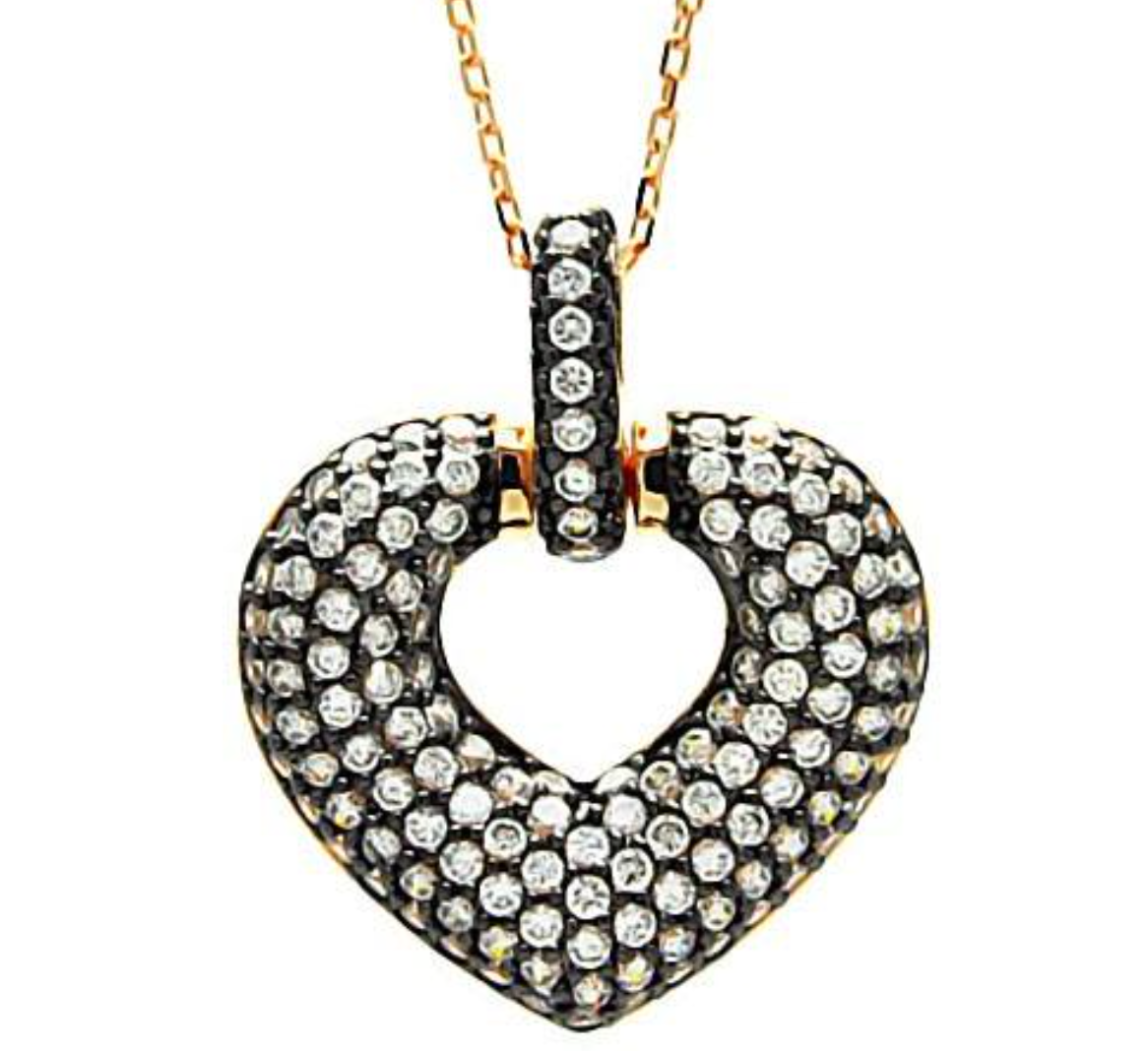 Sterling Silver Gold Plated Necklace with Micro Paved Czs Heart PendantAnd Chain Length of 16 -18 And Pendant Dimensions: 27MMx23MM