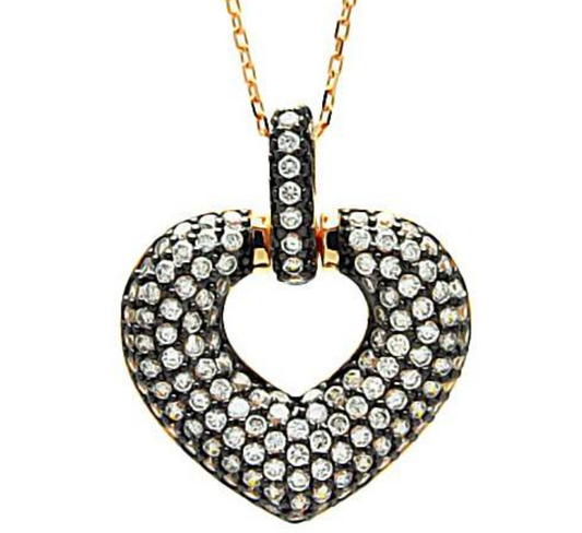 Sterling Silver Gold Plated Necklace with Micro Paved Czs Heart PendantAnd Chain Length of 16 -18 And Pendant Dimensions: 27MMx23MM