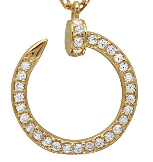 Sterling Silver Gold Plated Round Nail Pendant Necklace