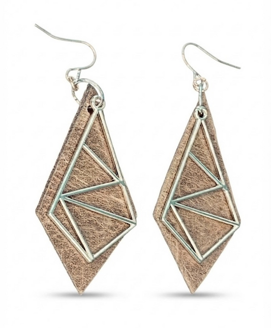 Gold Geometric Prism Leather Dangles