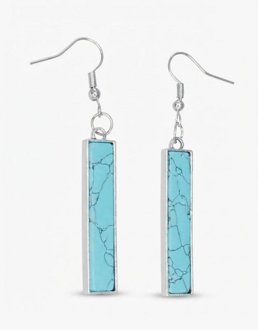 Silver Turquoise Bar Dangle Earrings