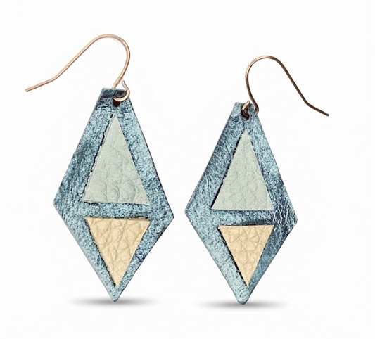 Geometric Inlaid Leather Diamond Dangles