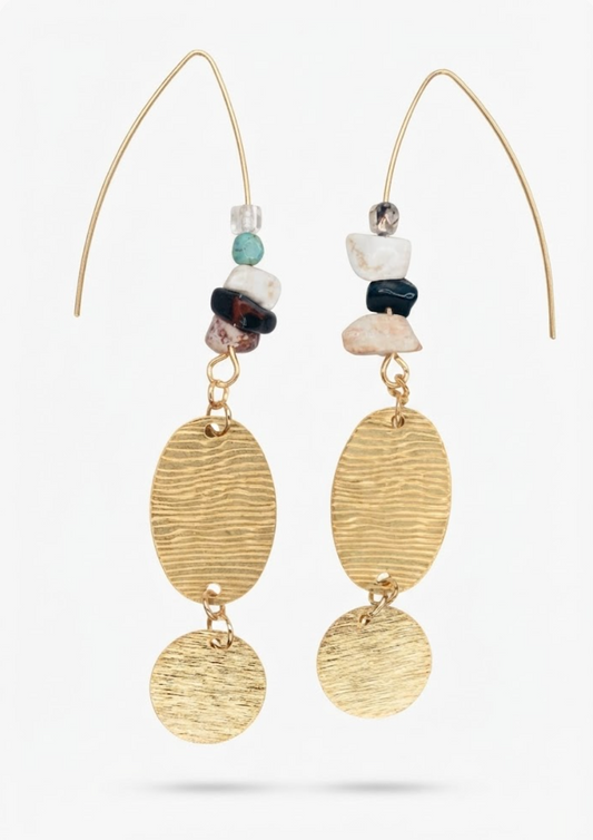 Cascading Mixed Metal & Natural Stone Dangle Earrings