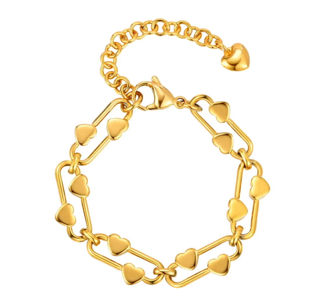 Stainless Steel Gold Color Heart Shaped Bracelet