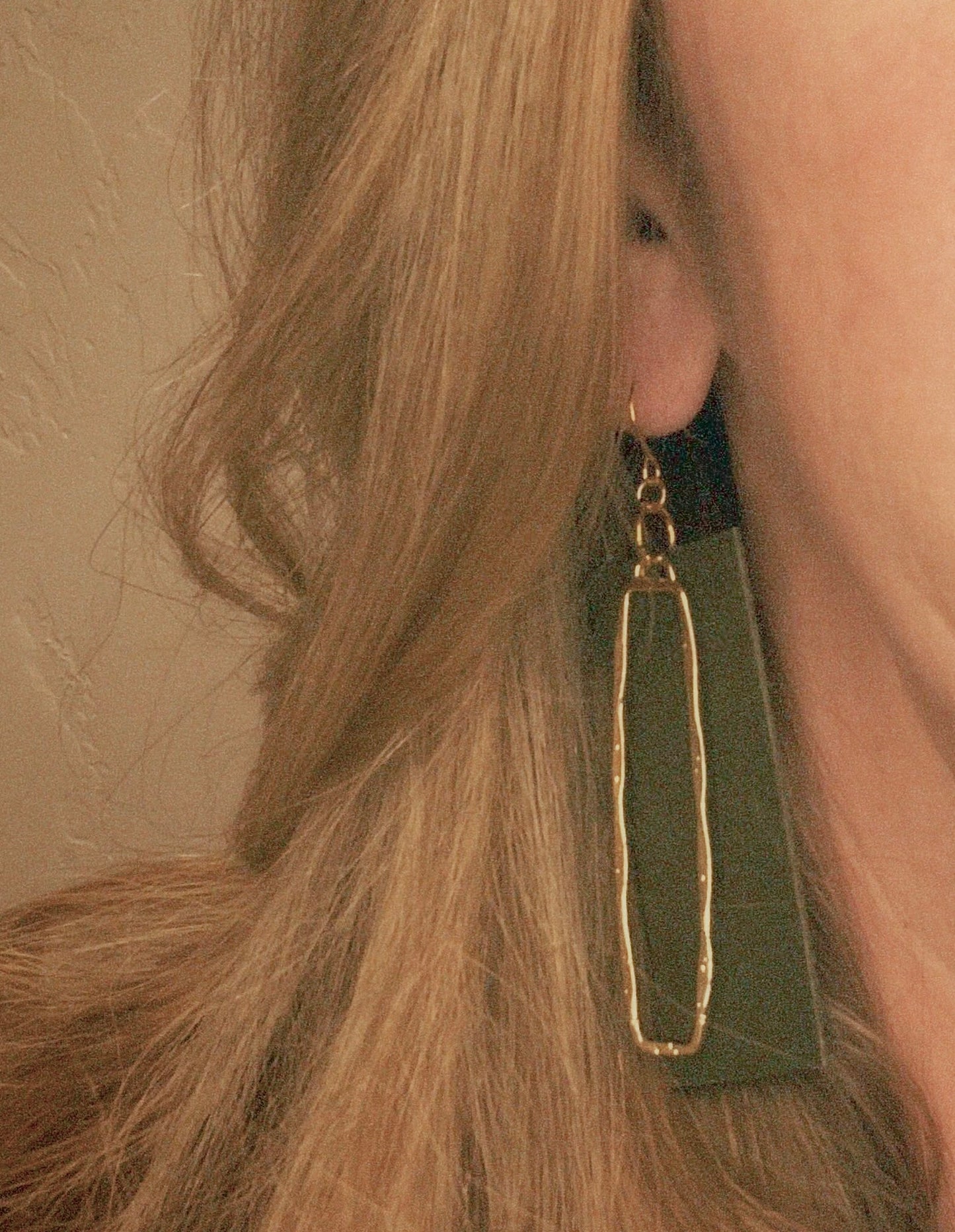 Hammered Gold & Leather Rectangle Dangles