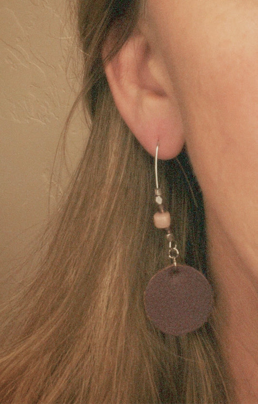 Dusty Rose Leather Circle Drop Earrings