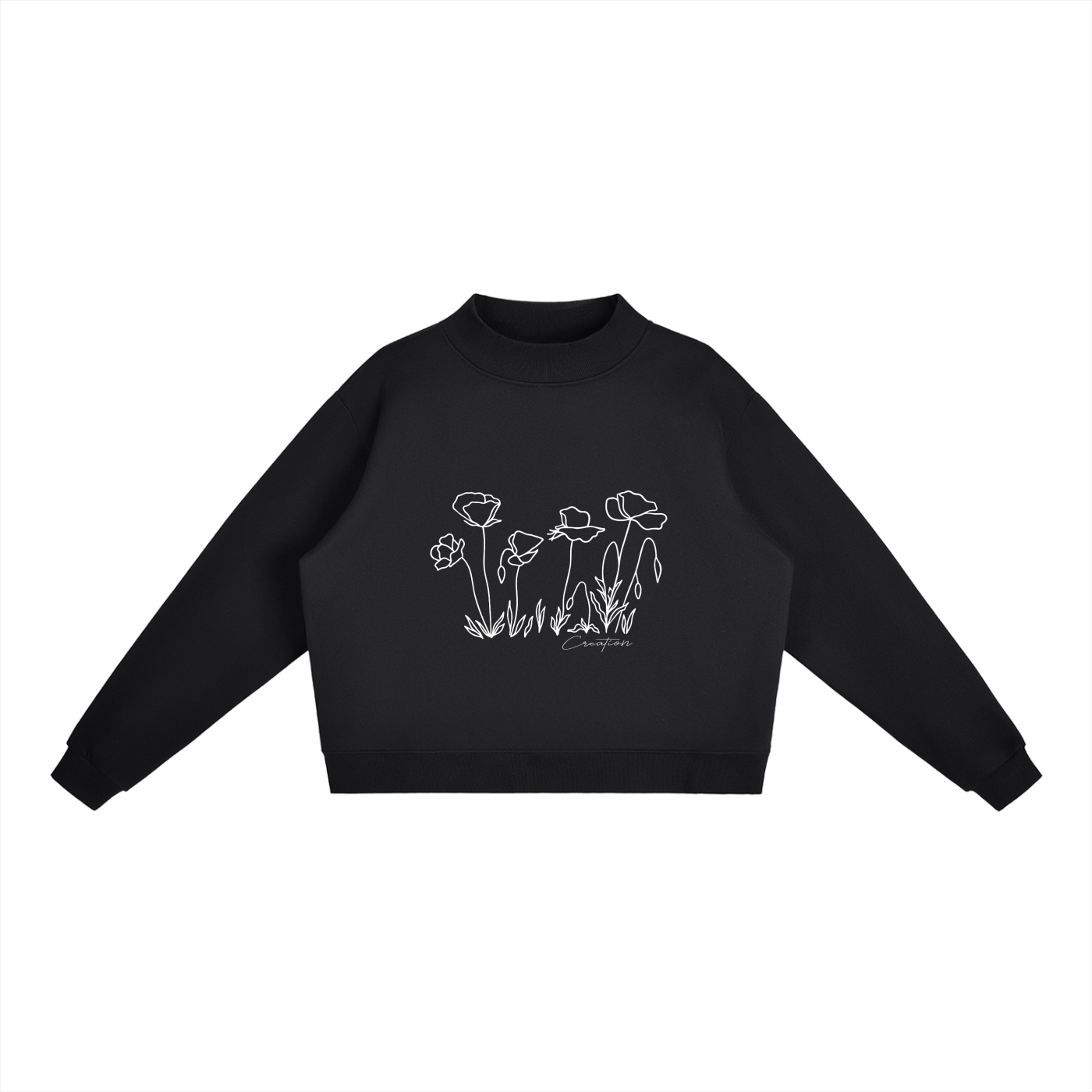 Essential Floral Fleece Mock-Neck Crew Sweatshirt
