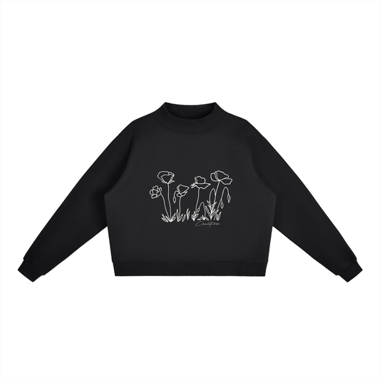 Essential Floral Fleece Mock-Neck Crew Sweatshirt