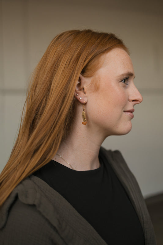 Gold & orange geo beaded earrings
