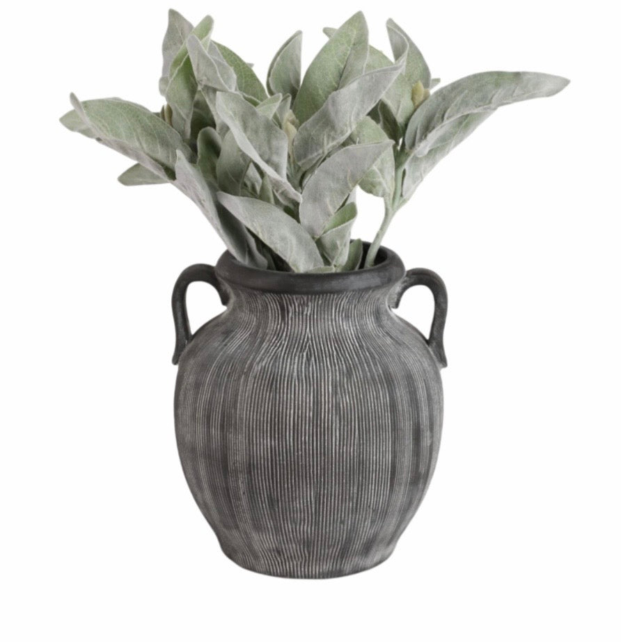 Handled Charcoal Ribbed Vase