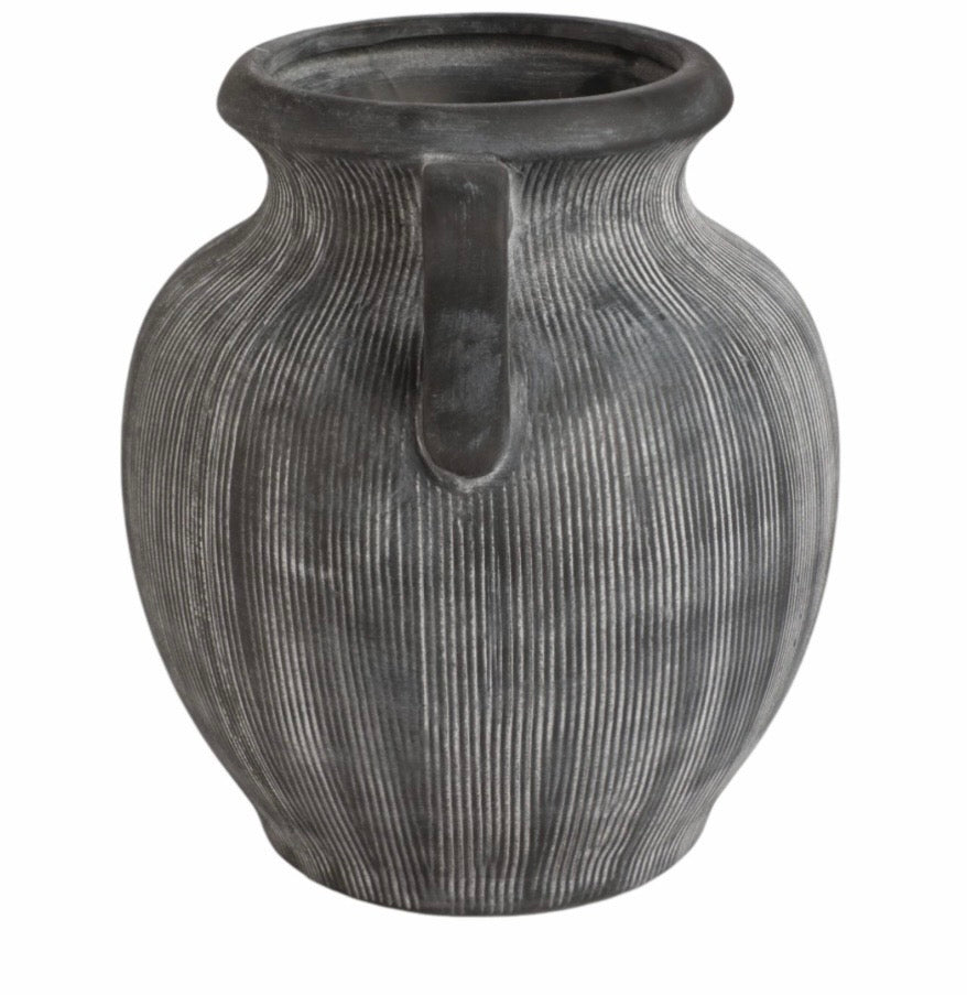 Handled Charcoal Ribbed Vase