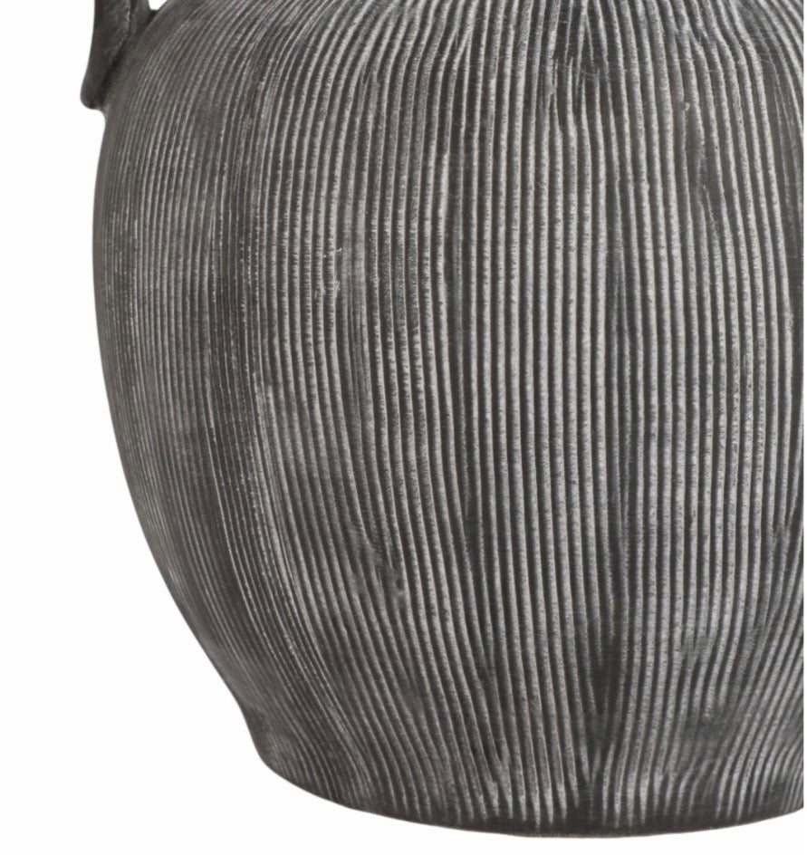 Handled Charcoal Ribbed Vase