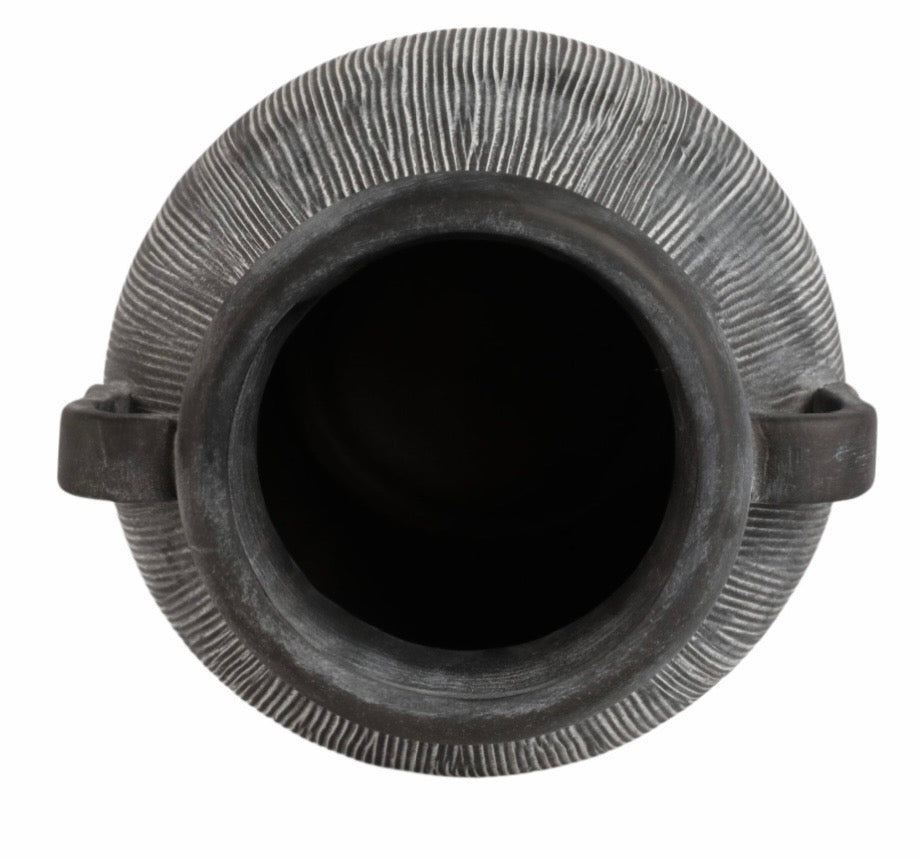 Handled Charcoal Ribbed Vase