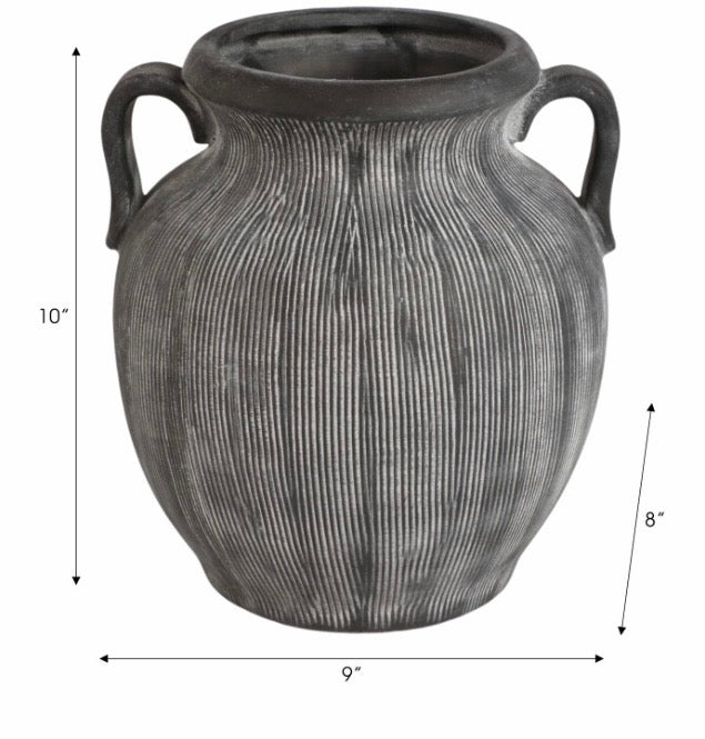 Handled Charcoal Ribbed Vase