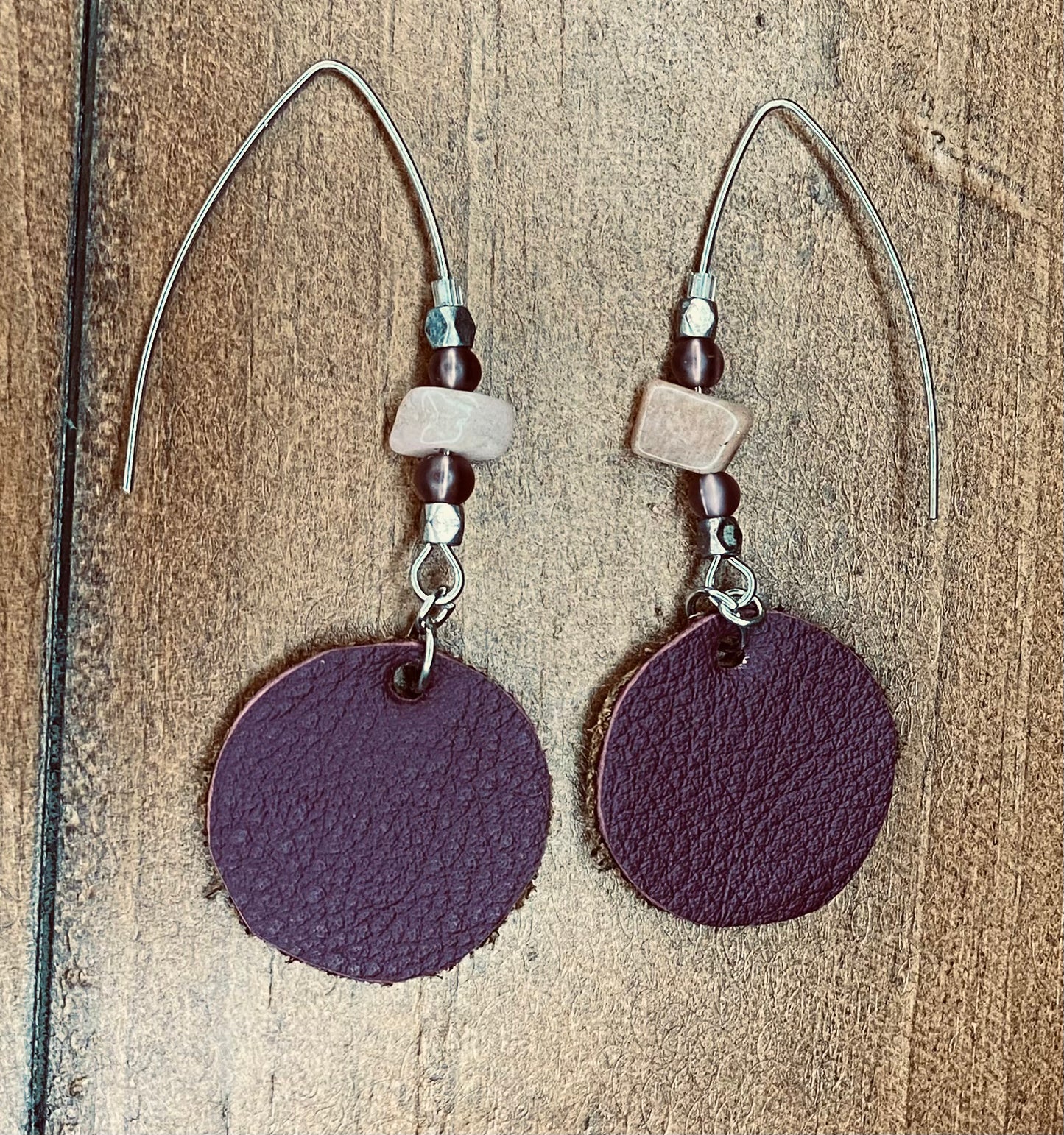 Dusty Rose Leather Circle Drop Earrings