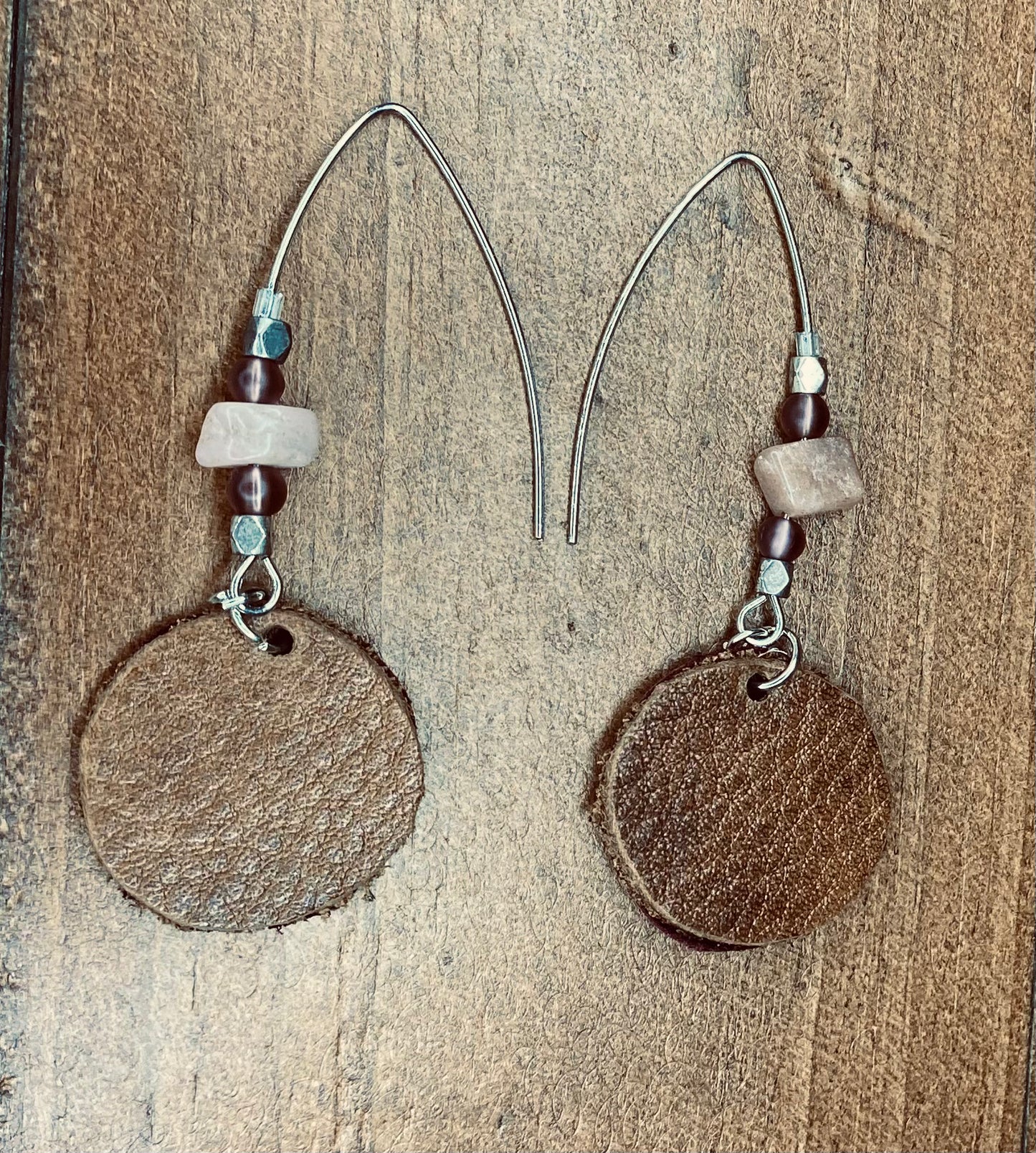 Dusty Rose Leather Circle Drop Earrings