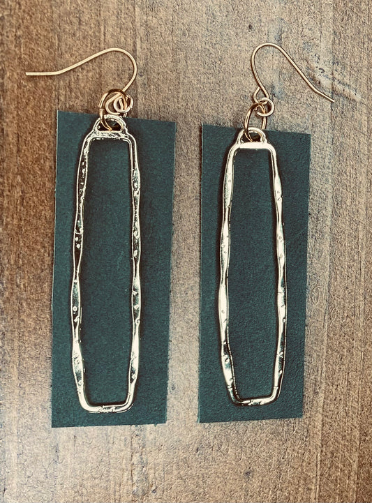 Hammered Gold & Leather Rectangle Dangles