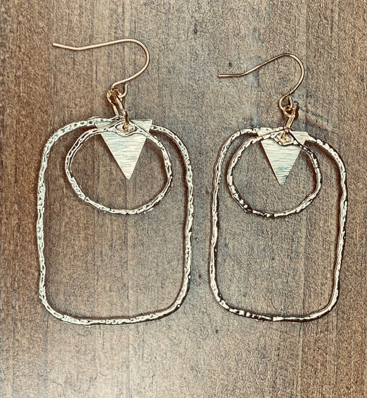 Hammered Geometric Openwork Gold Dangles