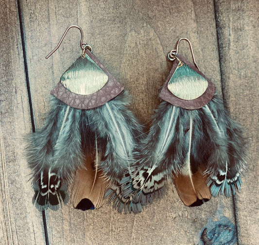 November Hearth Leather & Feather Dangles