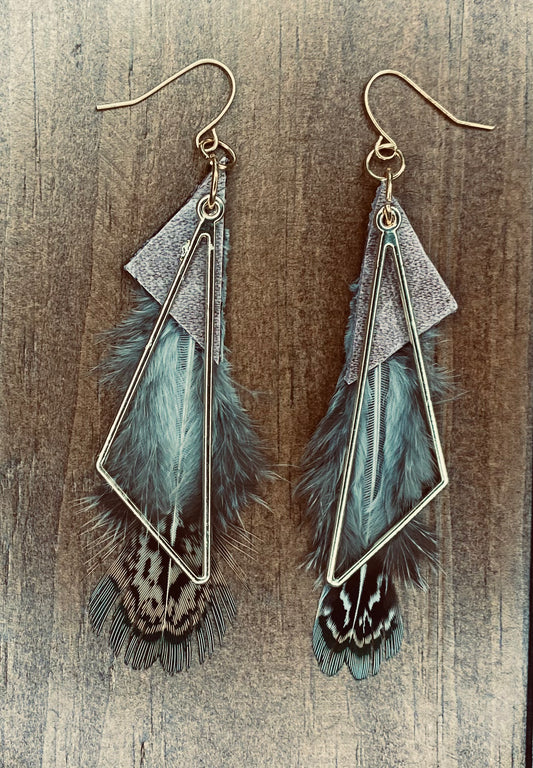 Winter Birch & Leather Feather Dangles
