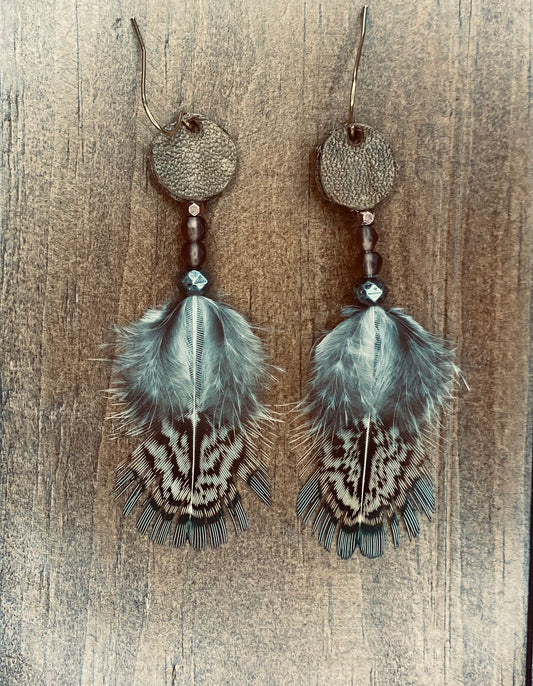 Autumn Woodland Feather & Textured Leather Dangles