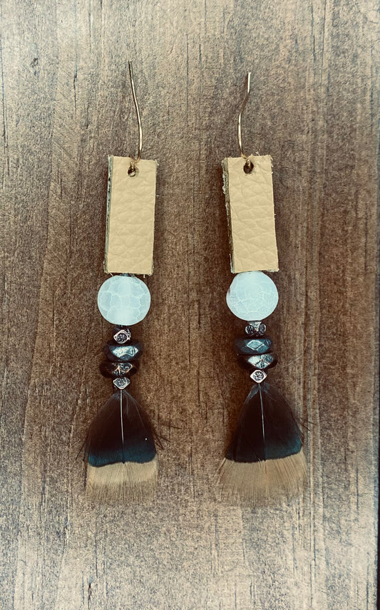 Frost Stone & Feather Linear Dangles