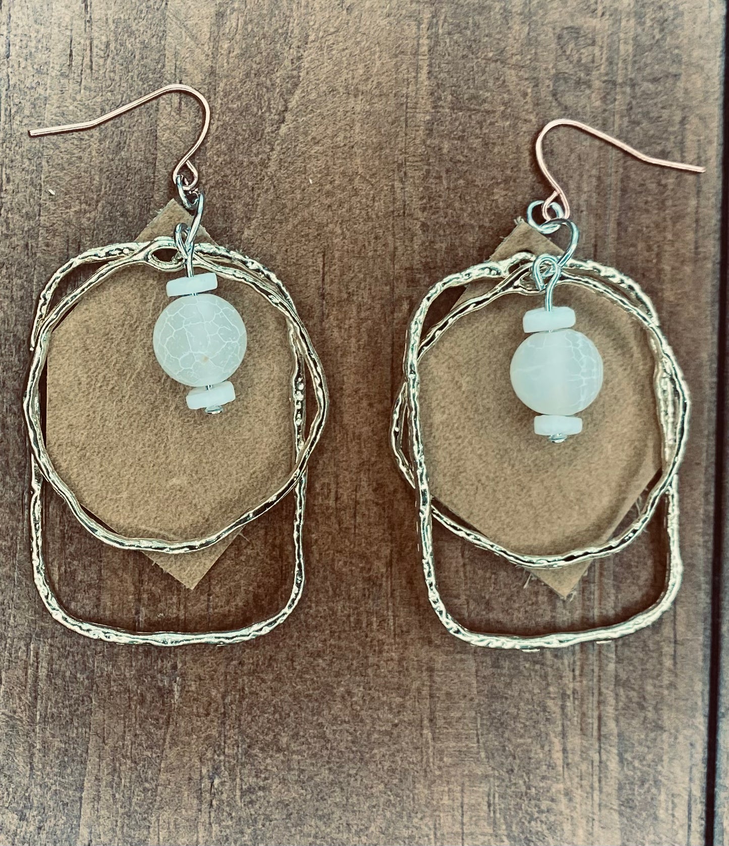 Ivory Agate Geometric Frame Suede Dangles