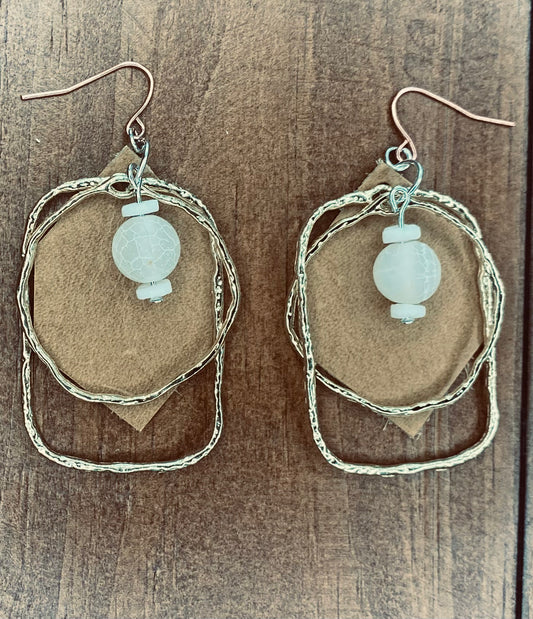 Ivory Agate Geometric Frame Suede Dangles