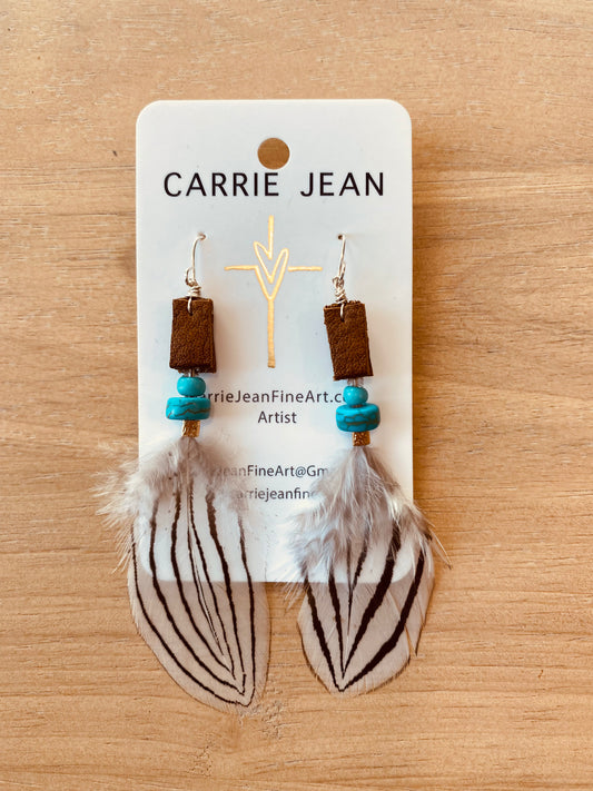 Leather, feathers & beaded earring