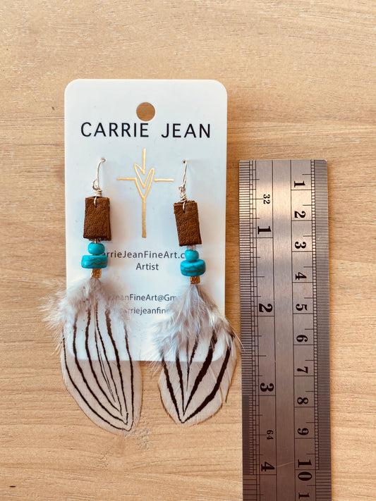 Leather, feathers & beaded earring