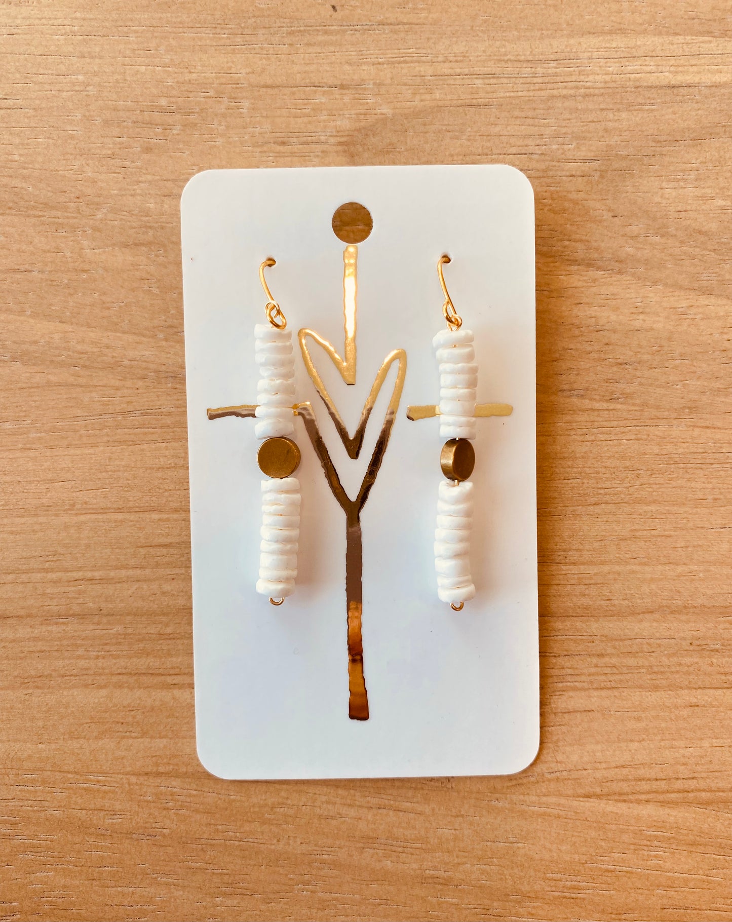 Puka Shell and Geo Gold Earring