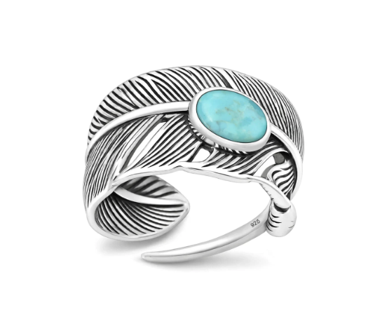 Stainless Steel Turquoise Feather Ring