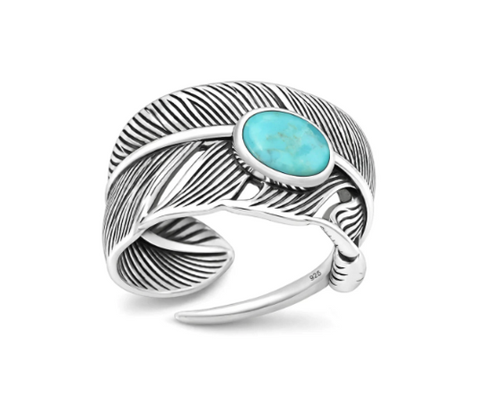 Stainless Steel Turquoise Feather Ring