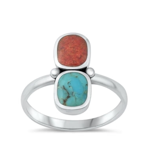 Sterling Silver with Turquoise & Coral Ring