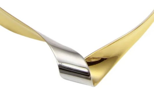 Sterling Silver Rhodium and Gold Plated Wave Design Chain Necklace