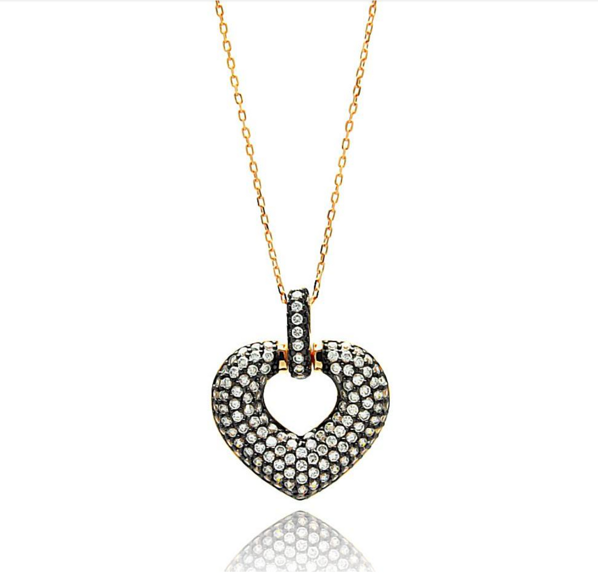 Sterling Silver Gold Plated Necklace with Micro Paved Czs Heart PendantAnd Chain Length of 16 -18 And Pendant Dimensions: 27MMx23MM