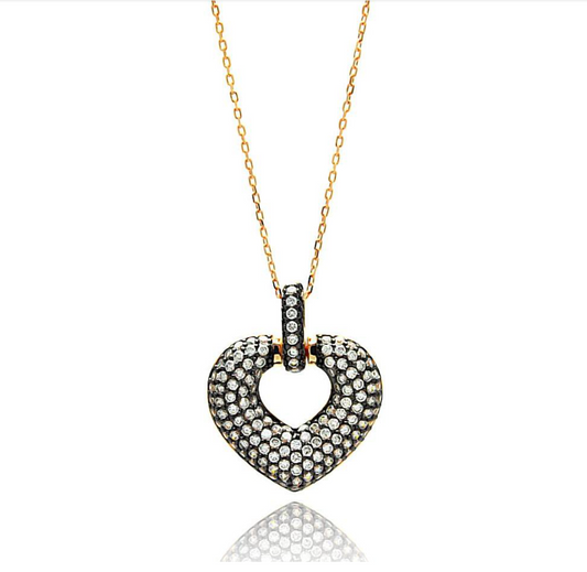 Sterling Silver Gold Plated Necklace with Micro Paved Czs Heart PendantAnd Chain Length of 16 -18 And Pendant Dimensions: 27MMx23MM