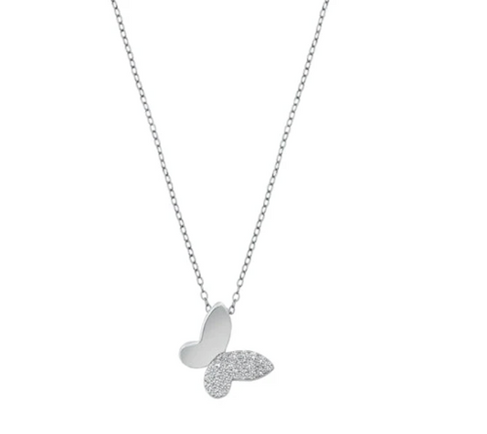 Sterling Silver Butterfly Clear CZ Necklace