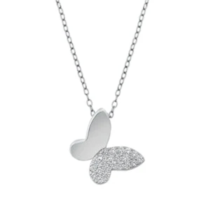 Sterling Silver Butterfly Clear CZ Necklace