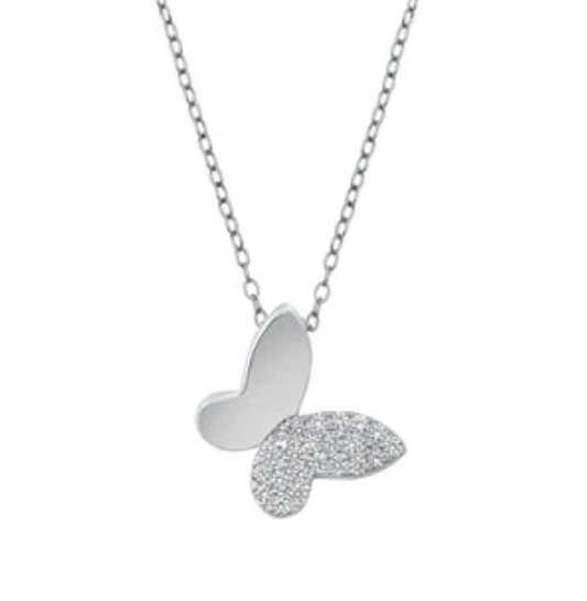 Sterling Silver Butterfly Clear CZ Necklace