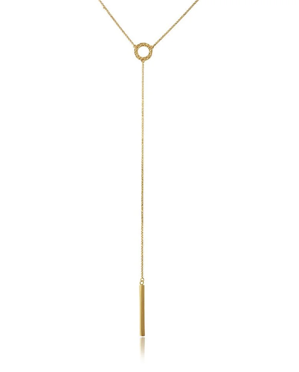 Gold Plated Sterling Silver Lariat Necklace with Adjustable Length of 20-22 inches
