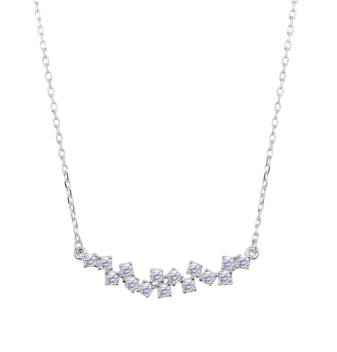 Sterling Silver Rhodium Plated Curve Necklace with CZ