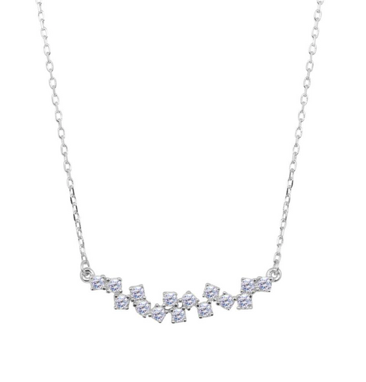Sterling Silver Rhodium Plated Curve Necklace with CZ